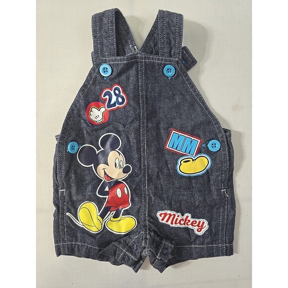 Disney Other - Disney Baby Mickey Mouse 100% Cotton Overalls On-Piece  Size 0/3 Months